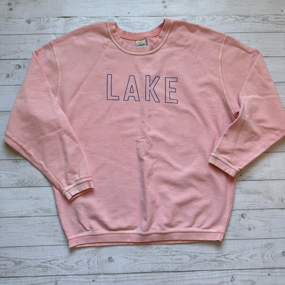 Oat Collection Corded Peach Crew Embroidered LAKE Sweatshirt Large